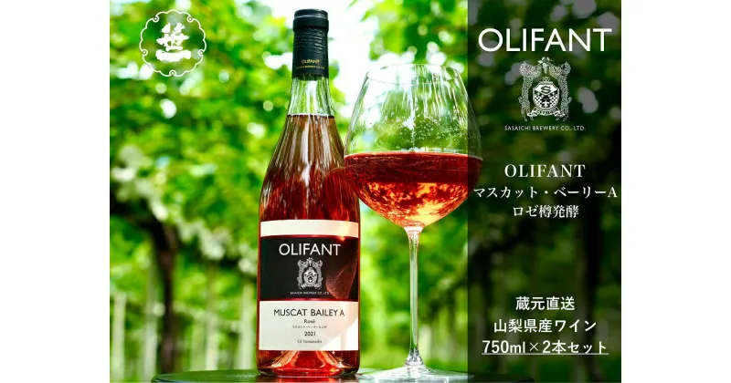 【ふるさと納税】【山梨ワイン】蔵元直送「OLIFANTマスカット・ベーリーAロゼ樽発酵750ml×2本セット」