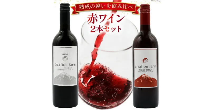 【ふるさと納税】ワイン 赤ワイン 2本セット ステンレスタンク ＆ 樽熟成 750ml × 2 [Creation farm 山梨県 韮崎市 20742553] ワインセット 飲み比べ 熟成 赤 セット