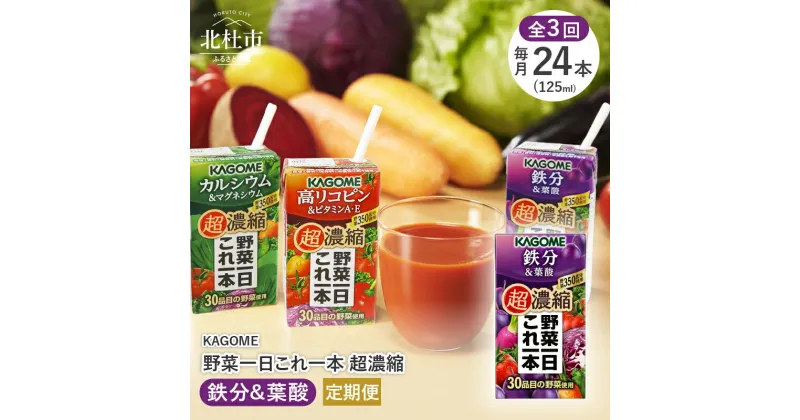 【ふるさと納税】【3か月定期便】 カゴメ 野菜一日これ一本 超濃縮 鉄分&葉酸 125ml 紙パック 24本入 野菜ジュース 濃縮ジュース 名水仕込 無添加 これ1本 野菜不足 350g 30品目 健康志向 飲料 健康食品 仕送りギフト 防災