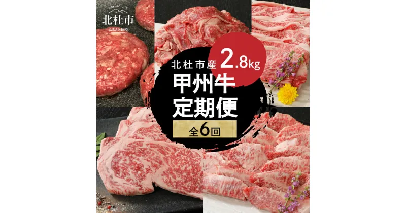 【ふるさと納税】 定期便 甲州牛 6ヶ月定期便 計2.8kg 黒毛和牛 サーロイン ステーキ 1枚 250g 焼肉用 カルビ 牛肩ロース すきやき用 500g ハンバーグ 180g×4 切り落とし 600g 品質ランク A4以上 牛肉 肉 和牛 贅沢 バーベキュー ミート池田 山梨県北杜市 送料無料