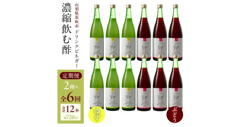 【ふるさと納税】【6回定期便】ドリンクビネガー（ゆず・ぶどう 720ml）6本セット ※ゆず×1本、ぶどう×1本を6回お届け ドリンクビネガー 定期便 セット ゆず 柚 ぶどう 葡萄 ブドウ お酢 飲むお酢 健康 人気 プレゼント 贈り物 山梨県 182-020