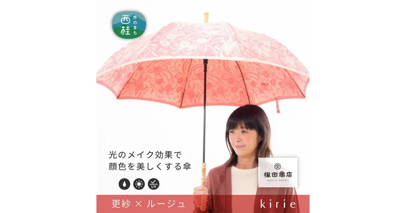 【ふるさと納税】 No.400 高級織物傘【婦人長傘】赤系・鮮やかさが際立つ洗練された晴雨兼用傘 ／ 雨具 雨傘 日傘 8本骨 ワンプッシュオープン UV加工 送料無料 山梨県