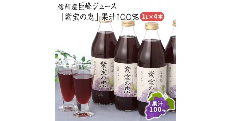 【ふるさと納税】信州産 巨峰ジュース 果汁100％　「紫宝の恵」 (1L×4本)　 果実飲料 ジュース 飲料類 飲み物 フルーツジュース ぶどうジュース グレープジュース 添加物不使用 果汁100％