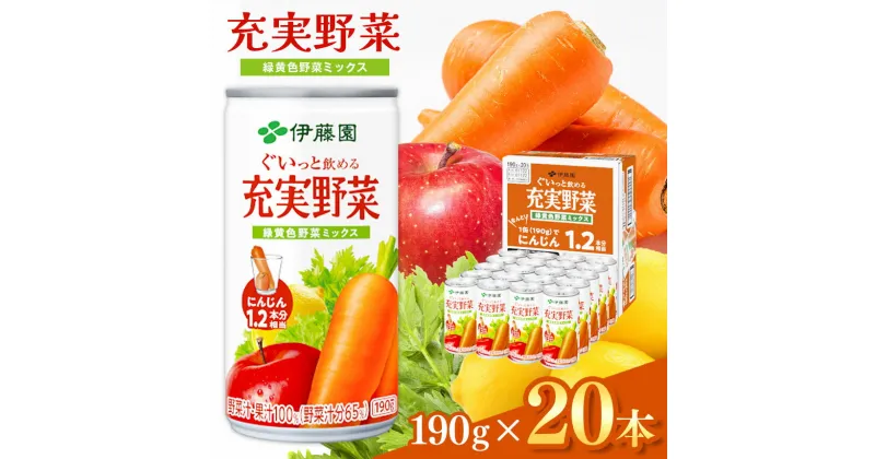 【ふるさと納税】 ぐいっと飲める 充実野菜緑 緑黄色ミックス 190g 缶 20本入り 伊藤園 | 野菜汁・果汁 100％ ( 野菜汁分 65％ ) 飲料 健康 ドリンク 飲み物 ミックスジュース フルーツ ジュース 果物 | 1本 にんじん1.2本使用 長野県 松本市 野菜ジュース