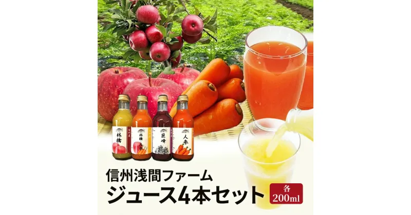 【ふるさと納税】信州浅間ファーム・ジュース 4本セット（各200ml）　 果汁飲料 林檎 リンゴ 野菜飲料 ニンジン にんじん 葡萄 ブドウ 信州産 フルーツ 野菜 　お届け：決済確認後、随時発送