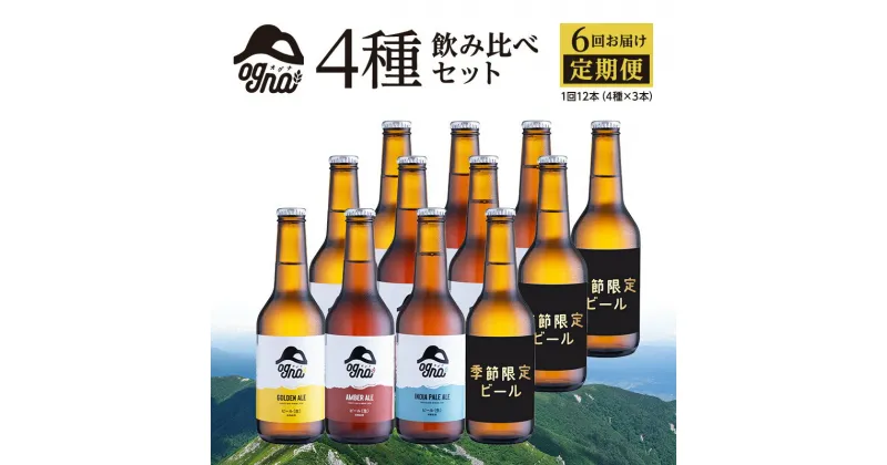 【ふるさと納税】【6回お届け定期便／奇数月発送】南信州ビールOgna「12本4種飲み比べセット×6回」　定期便・お酒・ビール