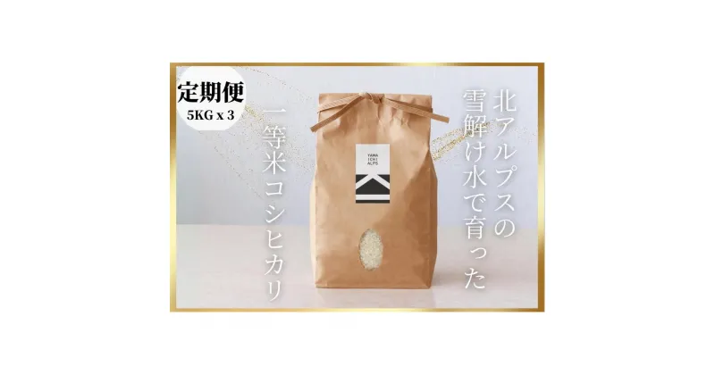 【ふるさと納税】【定期便】北アルプスの雪解け水で育った一等米コシヒカリ 5KG x 3回 | お米 こめ 白米 食品 人気 おすすめ 送料無料